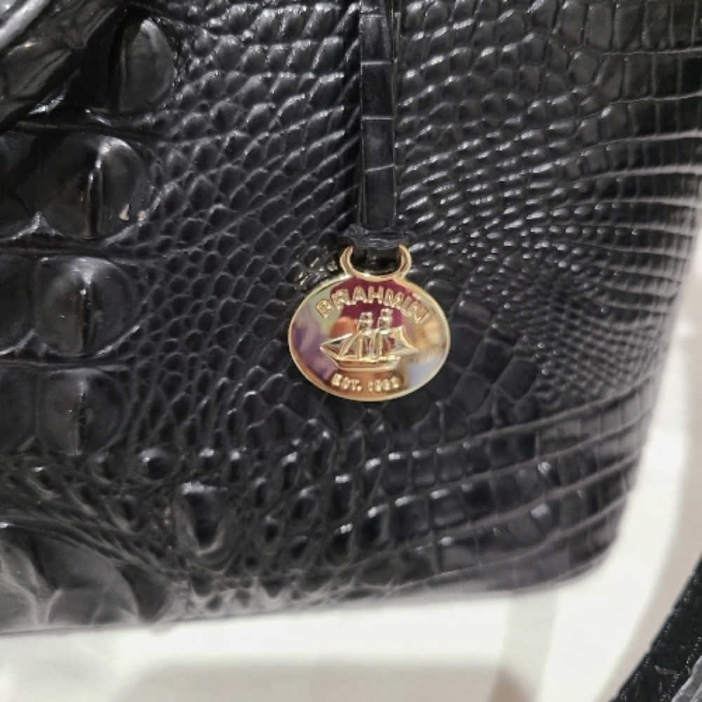 Brahmin Melbourne Duxbury Collection Satchel Bag Medium Black Croc-Embossed - Picture 2 of 16
